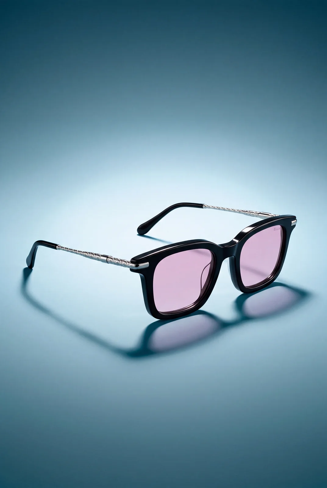 Hills Eyewear square-frame sunglasses at a three-quarter angle on a blue backdrop